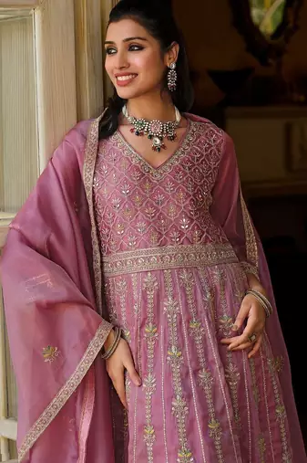 Women Ethnic Motifs Embroidered Panelled Thread Work Kurta with Trousers & With Dupatta