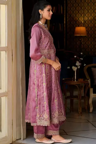 Women Ethnic Motifs Embroidered Panelled Thread Work Kurta with Trousers & With Dupatta