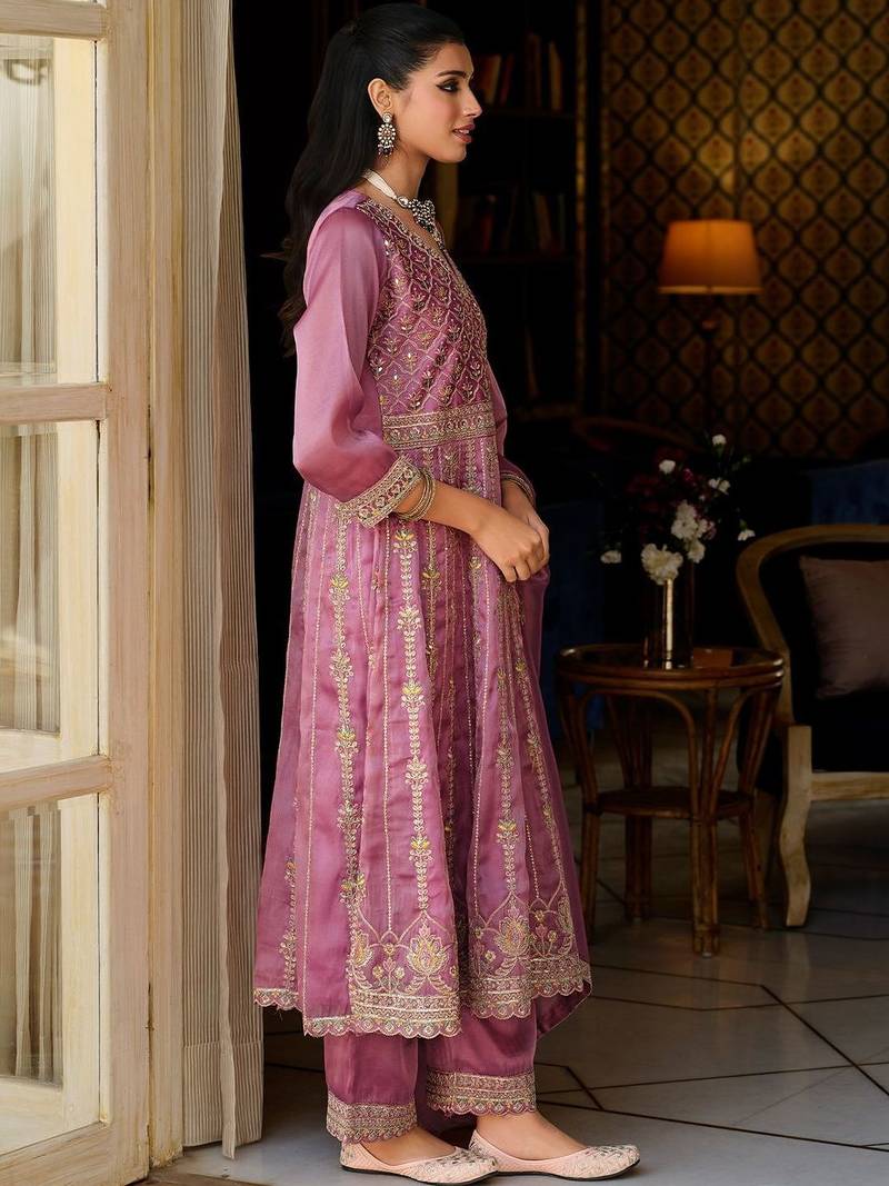 Women Ethnic Motifs Embroidered Panelled Thread Work Kurta with Trousers & With Dupatta