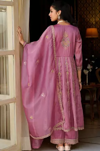 Women Ethnic Motifs Embroidered Panelled Thread Work Kurta with Trousers & With Dupatta