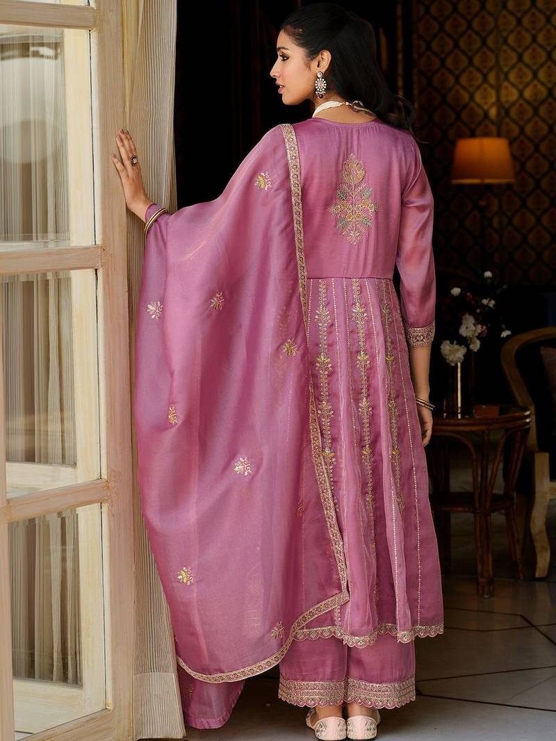 Women Ethnic Motifs Embroidered Panelled Thread Work Kurta with Trousers & With Dupatta