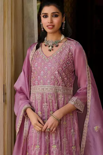 Women Ethnic Motifs Embroidered Panelled Thread Work Kurta with Trousers & With Dupatta