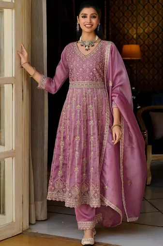 Women Ethnic Motifs Embroidered Panelled Thread Work Kurta with Trousers & With Dupatta