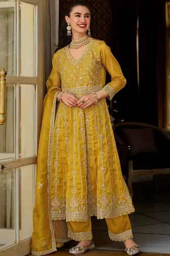 Women Ethnic Motifs Embroidered Empire Mirror Work Kurta with Palazzos & With Dupatta