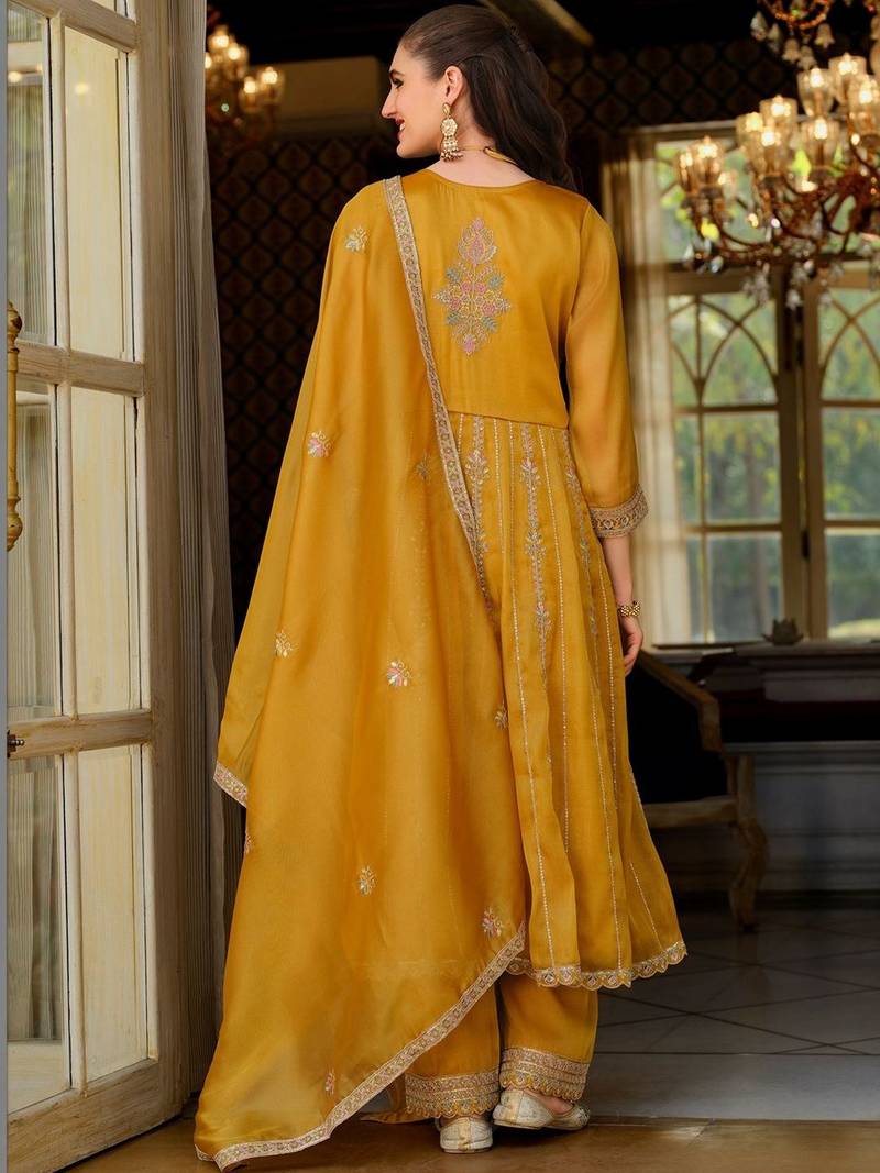 Women Ethnic Motifs Embroidered Empire Mirror Work Kurta with Palazzos & With Dupatta