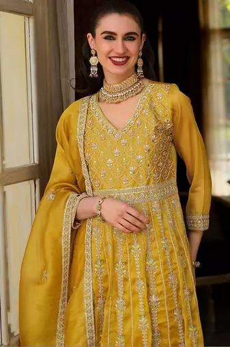 Women Ethnic Motifs Embroidered Empire Mirror Work Kurta with Palazzos & With Dupatta