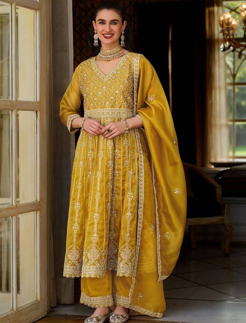 Women Ethnic Motifs Embroidered Empire Mirror Work Kurta with Palazzos & With Dupatta