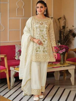Women Ethnic Motifs Embroidered Regular Thread Work Kurta with Trousers & With Dupatta 1