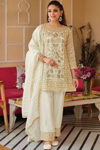 Women Ethnic Motifs Embroidered Regular Thread Work Kurta with Trousers & With Dupatta