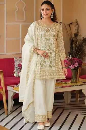 Women Ethnic Motifs Embroidered Regular Thread Work Kurta with Trousers & With Dupatta
