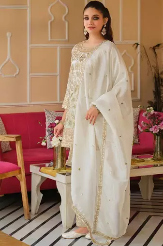 Women Ethnic Motifs Embroidered Regular Thread Work Kurta with Trousers & With Dupatta