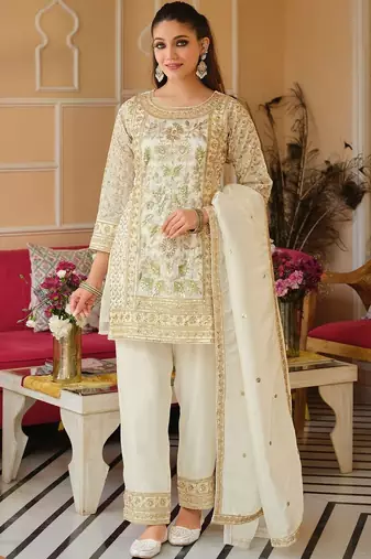 Women Ethnic Motifs Embroidered Regular Thread Work Kurta with Trousers & With Dupatta