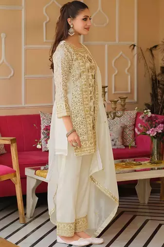 Women Ethnic Motifs Embroidered Regular Thread Work Kurta with Trousers & With Dupatta
