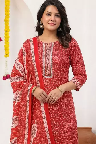Maroon Printed Straight Kurta Trousers Dupatta Set Kurta Sets