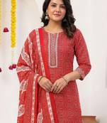Maroon Printed Straight Kurta Trousers Dupatta Set Kurta Sets