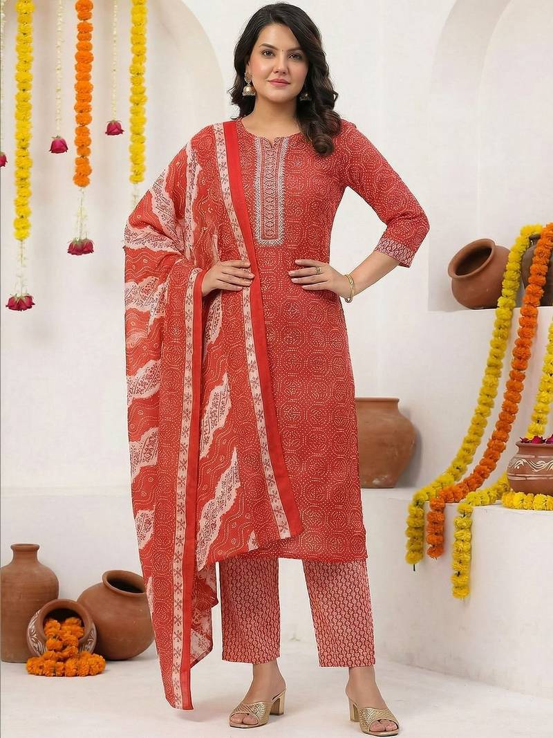 Maroon Printed Straight Kurta Trousers Dupatta Set Kurta Sets