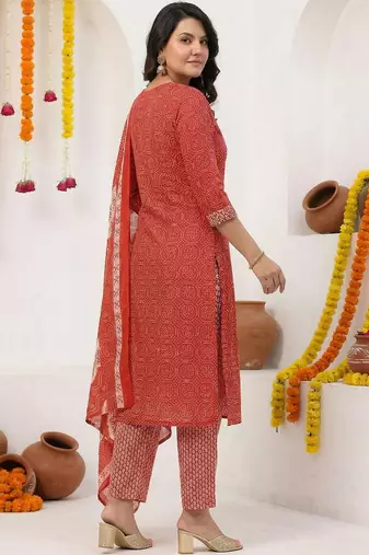 Maroon Printed Straight Kurta Trousers Dupatta Set Kurta Sets