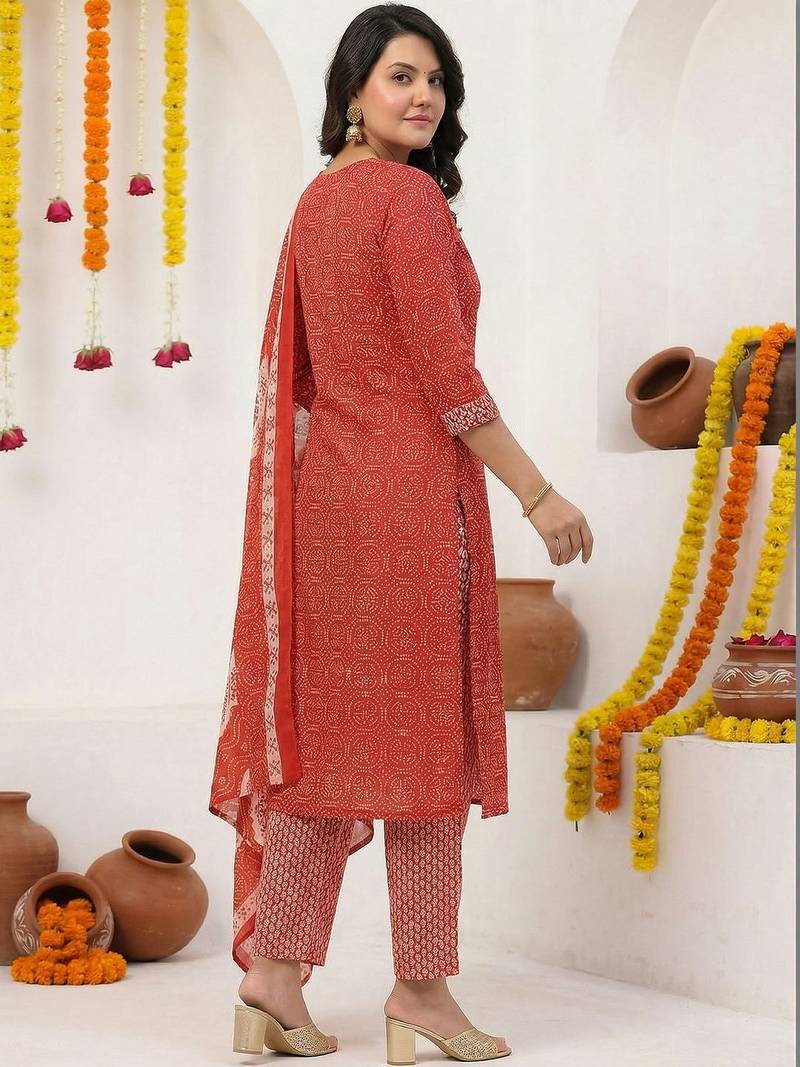 Maroon Printed Straight Kurta Trousers Dupatta Set Kurta Sets