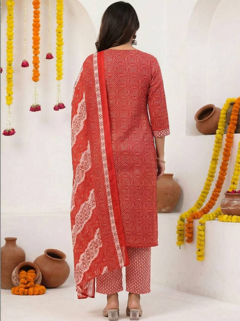 Maroon Printed Straight Kurta Trousers Dupatta Set Kurta Sets