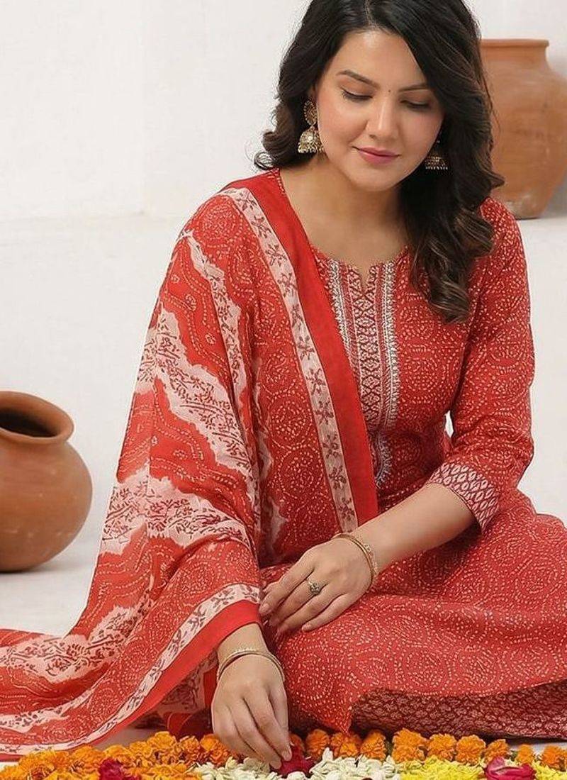 Maroon Printed Straight Kurta Trousers Dupatta Set Kurta Sets