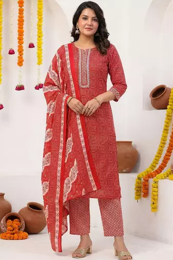 Maroon Printed Straight Kurta Trousers Dupatta Set Kurta Sets