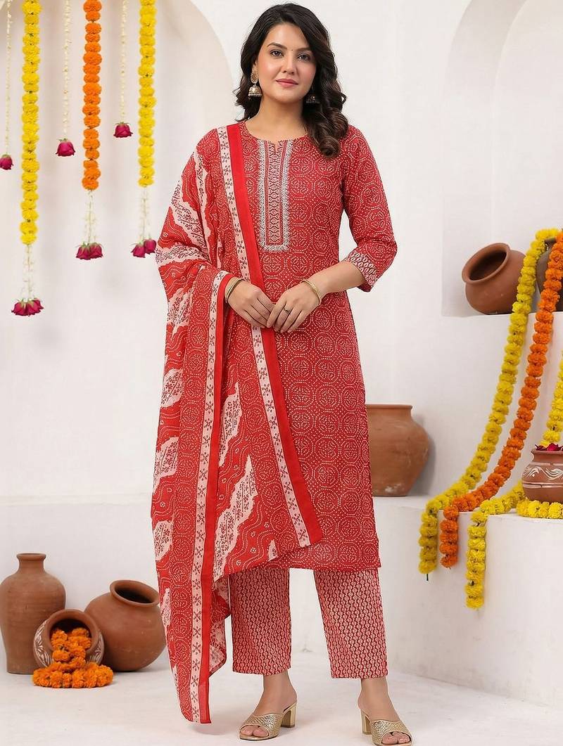 Maroon Printed Straight Kurta Trousers Dupatta Set Kurta Sets