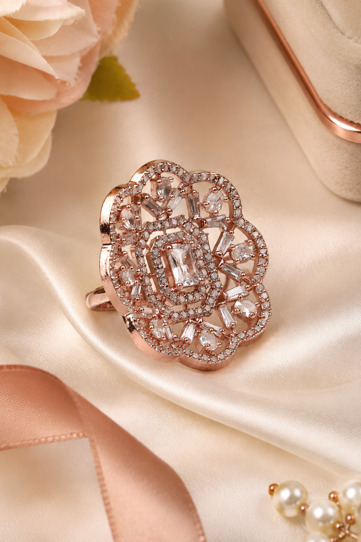 Rose Gold Finish CZ Stone Adjustable Ring