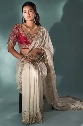 New heavy Rangoli Silk Sequance Embroidered Saree With Blouse Set For women's