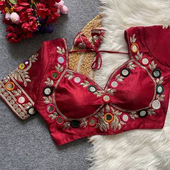 Wine navratri multi mirror work mumtaz cut milan silk blend blouse 1