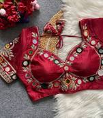 Wine navratri multi mirror work mumtaz cut milan silk blend blouse