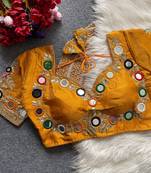 Yellow navratri multi mirror work mumtaz cut milan silk blend blouse