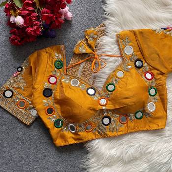 Yellow navratri multi mirror work mumtaz cut milan silk blend blouse 2
