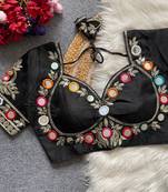 Black navratri multi mirror work mumtaz cut milan silk blend blouse