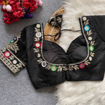 Black navratri multi mirror work mumtaz cut milan silk blend blouse 2