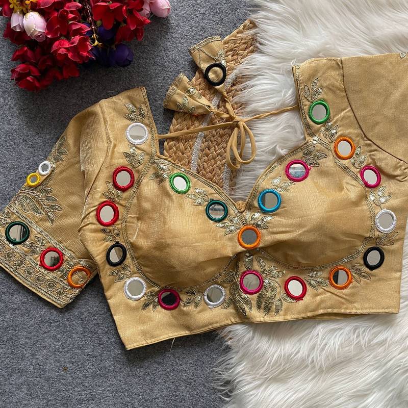 Gold navratri multi mirror work mumtaz cut milan silk blend blouse