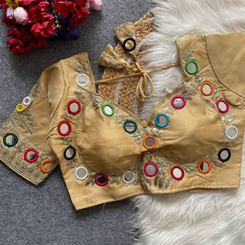 Gold navratri multi mirror work mumtaz cut milan silk blend blouse 2