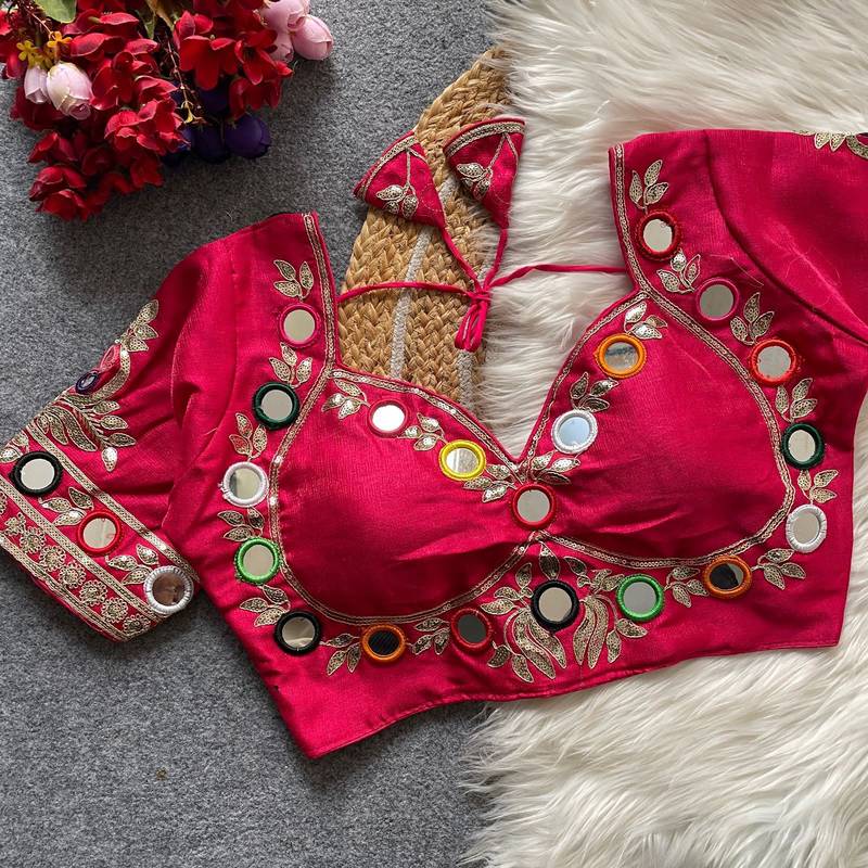 Ranipink navratri multi mirror work mumtaz cut milan silk blend blouse