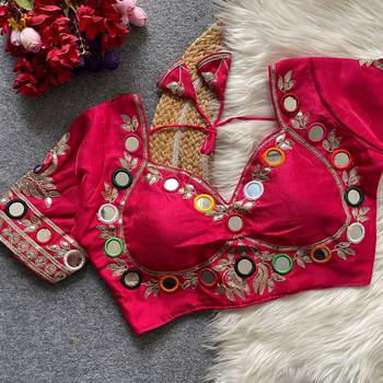 Ranipink navratri multi mirror work mumtaz cut milan silk blend blouse 2