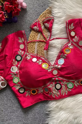 Ranipink navratri multi mirror work mumtaz cut milan silk blend blouse