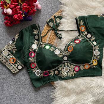 Green navratri multi mirror work mumtaz cut milan silk blend blouse 1