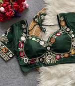 Green navratri multi mirror work mumtaz cut milan silk blend blouse