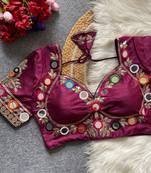 Plum navratri multi mirror work mumtaz cut milan silk blend blouse