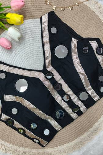 Black navratri mirror work rayon silk blouse