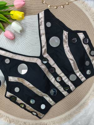 Black navratri mirror work rayon silk blouse 2