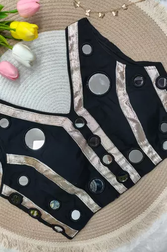 Black navratri mirror work rayon silk blouse