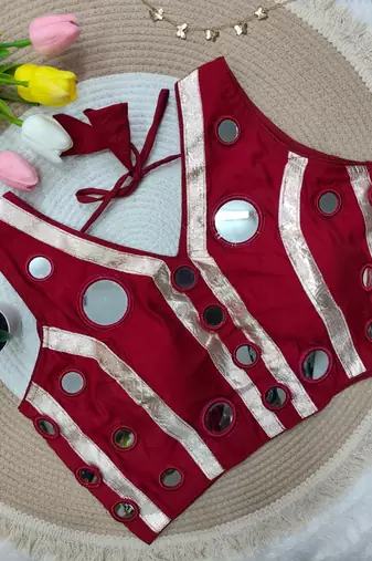 Maroon navratri mirror work rayon silk blouse