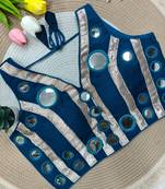 Blue navratri mirror work rayon silk blouse