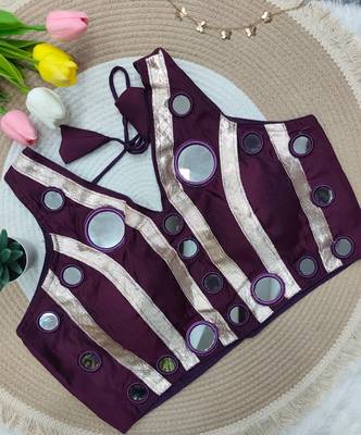 Wine navratri mirror work rayon silk blouse 1