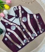 Wine navratri mirror work rayon silk blouse