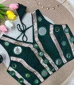 Green navratri mirror work rayon silk blouse